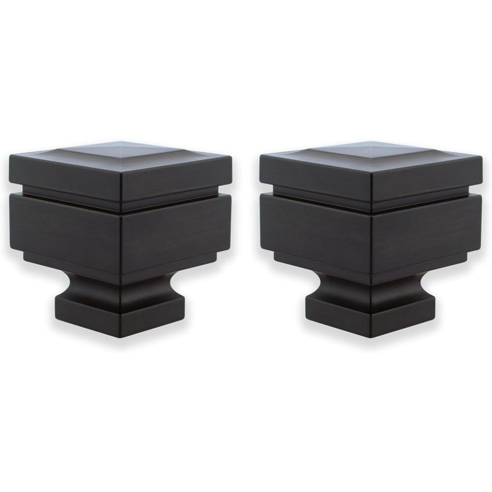 Luxury Step Square Curtain Rod Finials - Brushed Dark Brown (Set of 2)